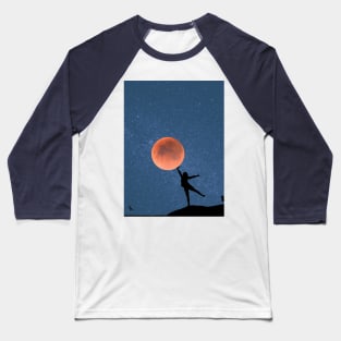 Galaxy and Moon Oneness Blue Graphic Baseball T-Shirt